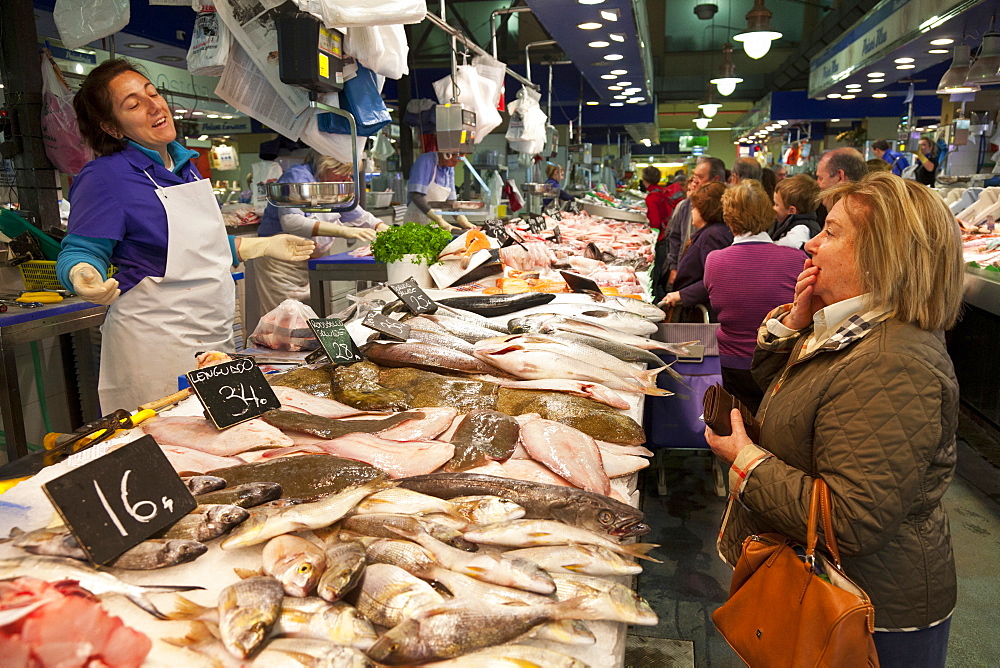 Fresh sea-food, Mercat Olivar, market hall, center of Palma, Palma de Mallorca, Mallorca, Spain