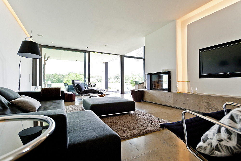 Open-plan living area, Neuenkirchen, North Rhine-Westphalia, Germany