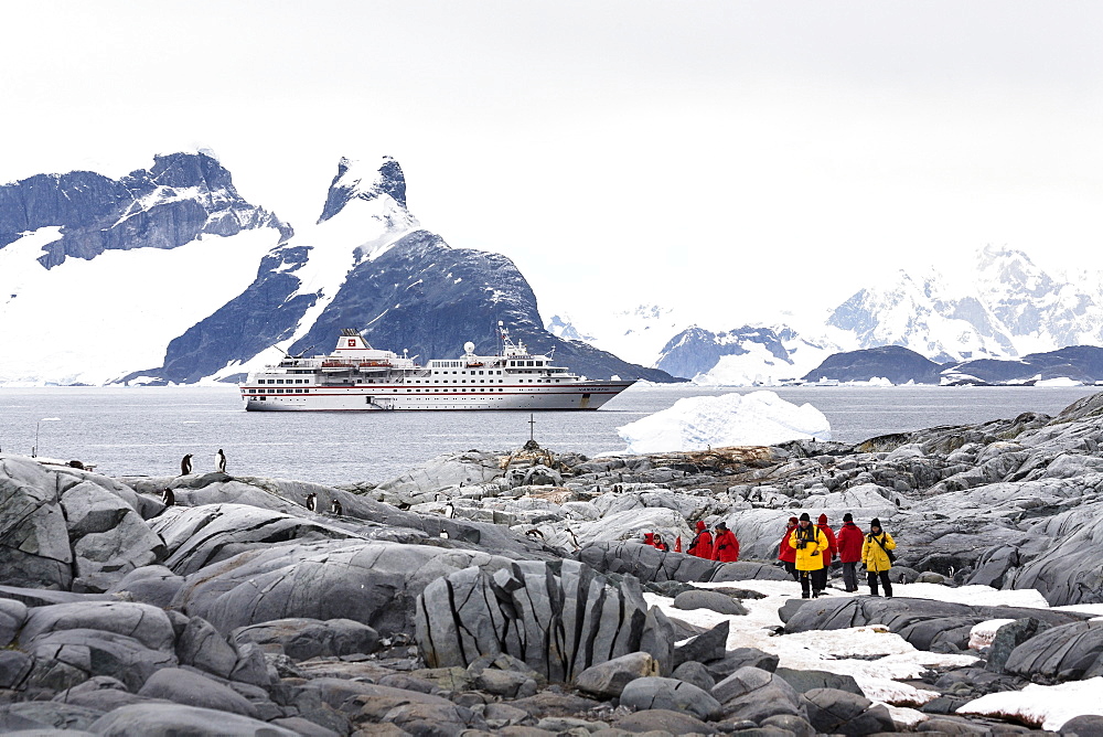 Tourists on Petermann Island off the Antarctic Peninsula, Cruiseship, Antarctica