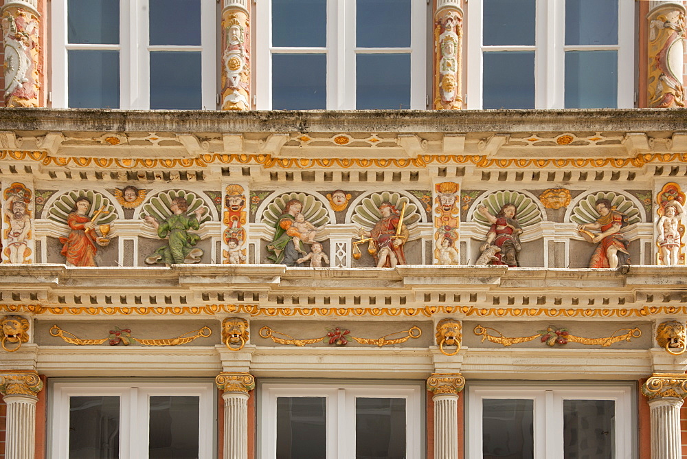 Frieze of the virtues, Leisthaus, Hamelin, Weser Hills, North Lower Saxony, Germany, Europe