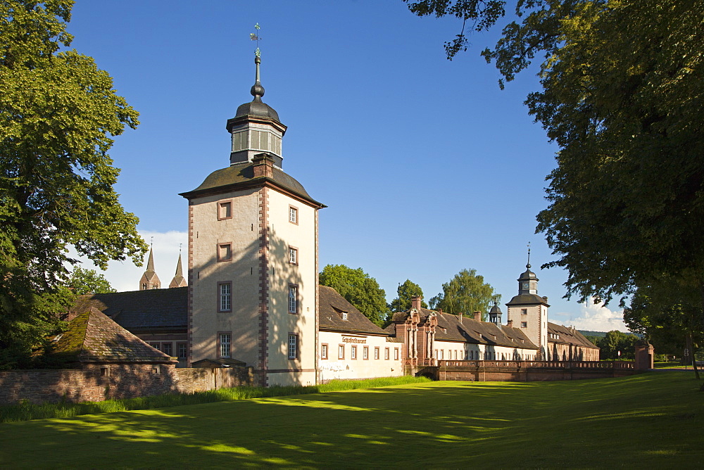 Front gate to Corvey castle and abbey, Hoexter, Weser Hills, North Rhine-Westphalia, Germany, Europe