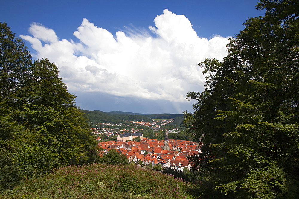 View from the Tillyschanze onto the old town, Hannoversch Muenden, Weser Hills, North Lower Saxony, Germany, Europe