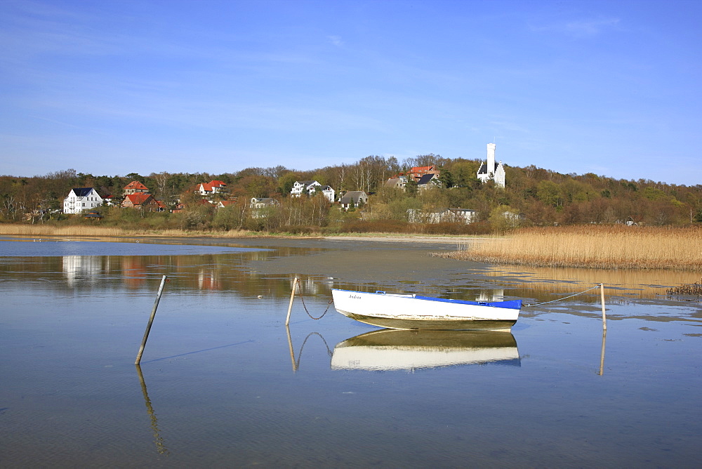 View of Lietzow at Grosser Jasmunder Bodden, Island of Ruegen, Mecklenburg Western Pomerania, Germany, Europe