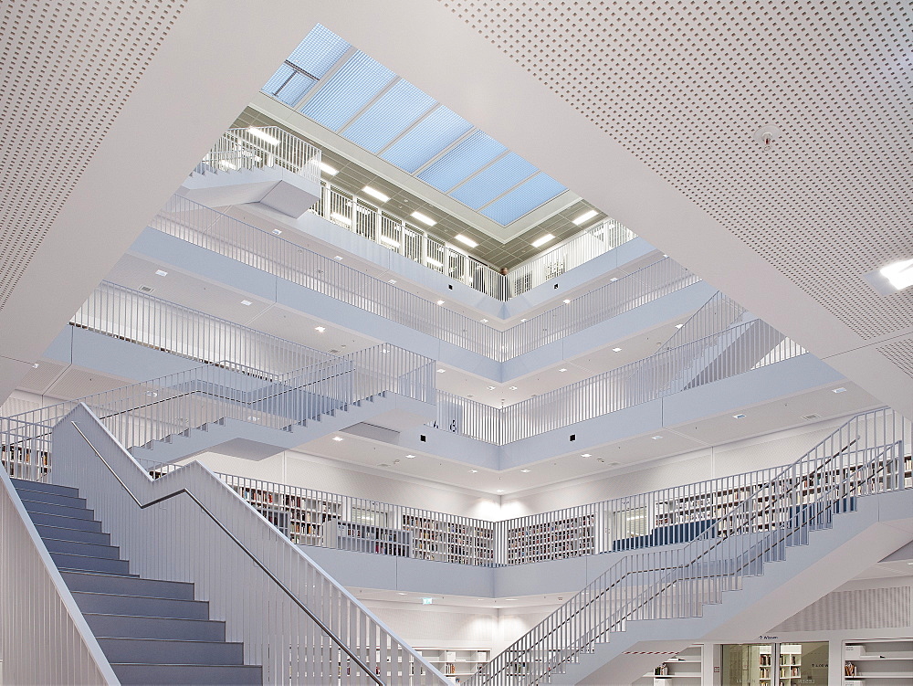 Interior view of the new public library Stuttgart, Baden-Wuerttemberg, Germany, Europe