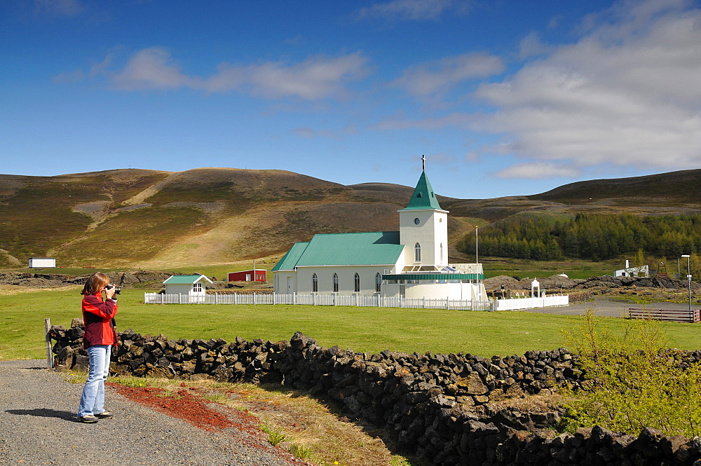 Church, Reykjahlio, lake Myvatn, Skutustadir, Nordurland eystra, Iceland