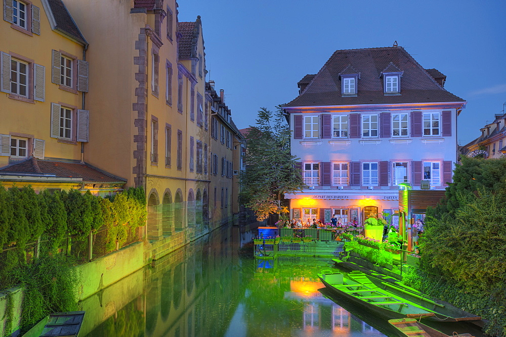 Museum of natural sciences at the Lauch river in the evening, Little Venice, Colmar, Alsace, France, Europe