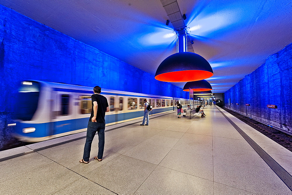 U-Bahn Station Westfriedhof, lamps are 3, 80 metres in diameter, Munich, Upper Bavaria, Bavaria, Germany