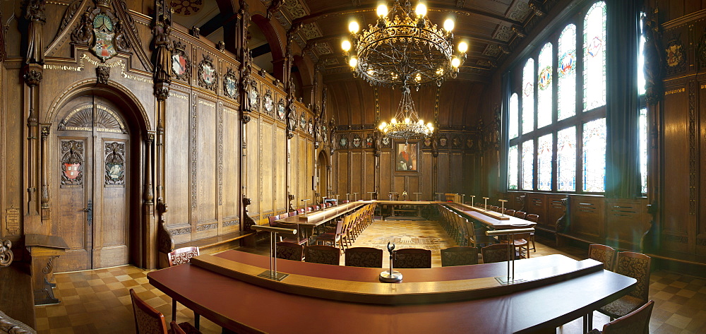 Interior view of the Council hall, Town hall of Koethen, Saxony-Anhalt, Germany, Europe