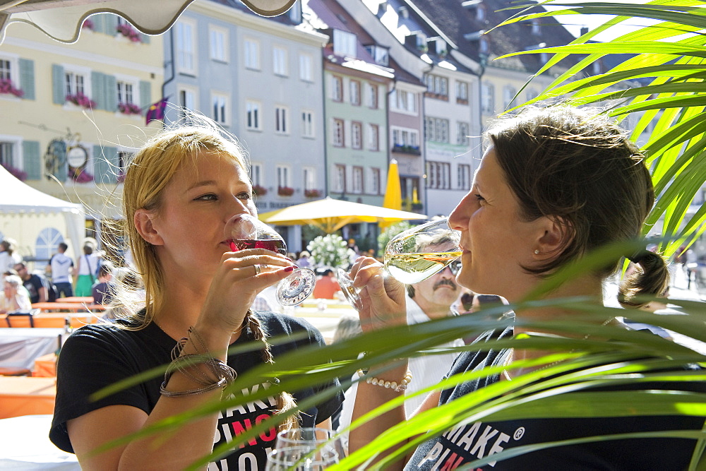 People drinking a glass of wine at the wine festival, July 2012, Freiburg im Breisgau, Black Forest, Baden-Wuerttemberg, Germany, Europe