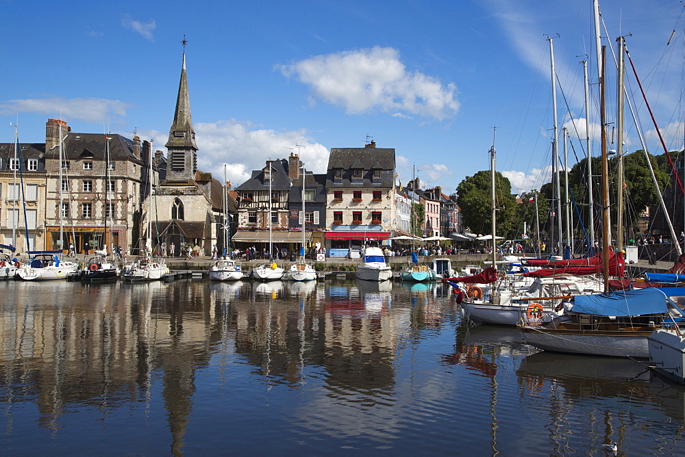 Sailboats in harbor, Honfleur, Calvados, Basse-Normandy, France