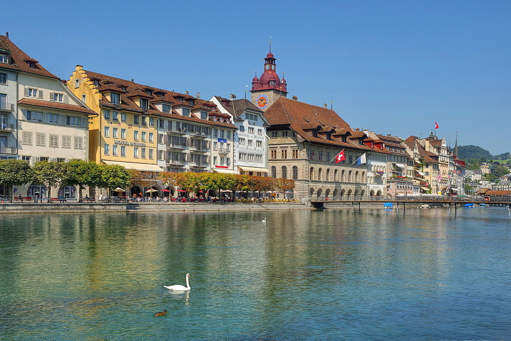 Reuss river with Rathausquai, Lucerne, Lucerne, Switzerland, Europe