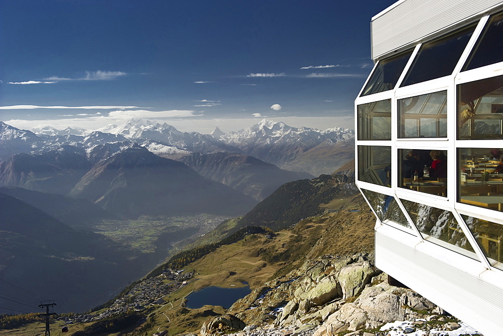 Viewpoint at Bettmerhorn, Bettmeralp, in the background Pennine Alps and Rhone Valley, Canton of Valais, Switzerland, Europe