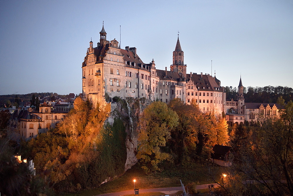 Castle Sigmaringen at dawn, Swabian Alb, Baden-Wuerttemberg, Germany