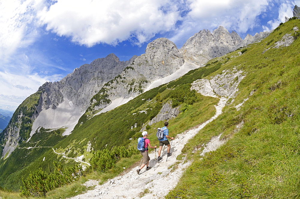 Ascent via Klamml to Gruttenhuette, Ellmauer Halt, Wilder Kaiser, Tyrol, Austria