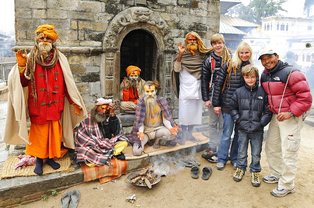 Sadhu with Tourists, Pashupatinath, Kathmandu Valley, Nepal