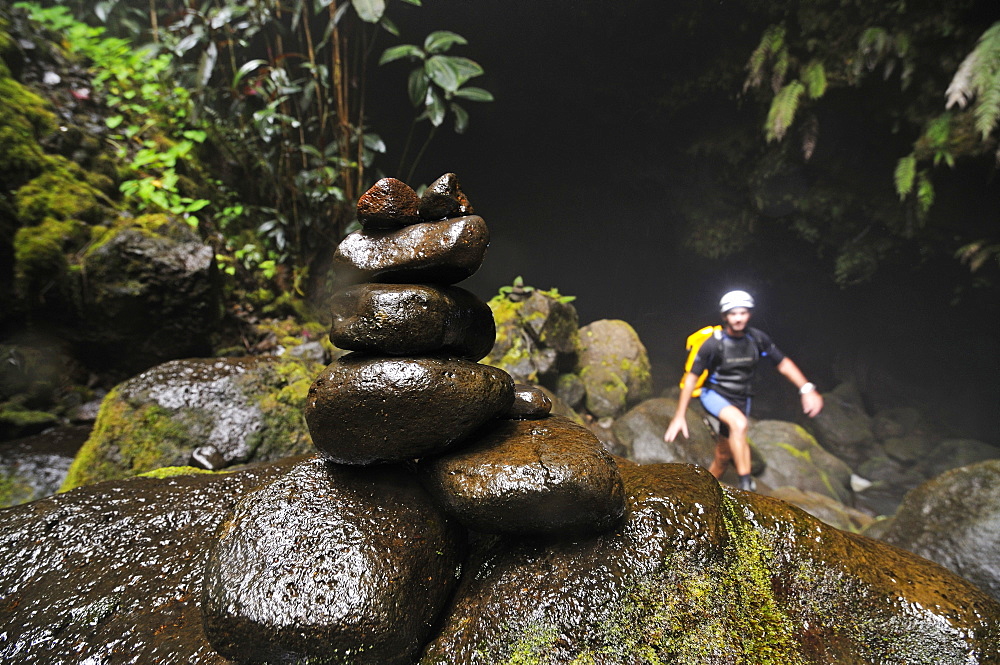 Canyoning in Lava Tubes, Tahiti, Society Islands, French Polynesia, Windward Islands, South Pacific