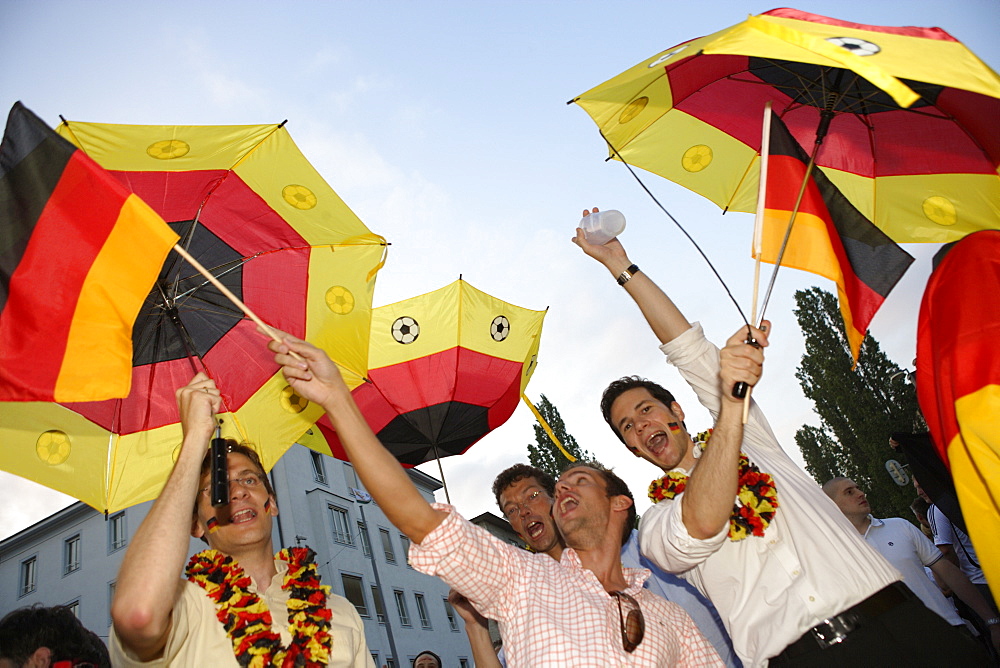 German soccer fans celebrating on Leopoldstrasse, Maxvorstadt, Munich, Bavaria, Germany