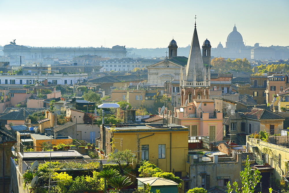 View towards Monument of Vittorio Emanuele II and St PeterÂ¬Â¥s basilica, Pincio, UNESCO World Heritage Site Rome, Rome, Latium, Lazio, Italy