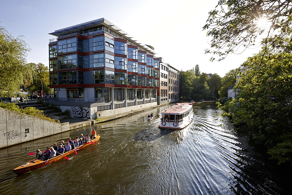 Rowing boats, Goldbekkanal in Winterhude, Hamburg, Germany