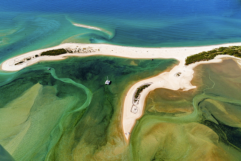 Aerial view of the Awaroa Inlet with turquoise coloured sea, Abel Tasman National Park, South Island, New Zealand