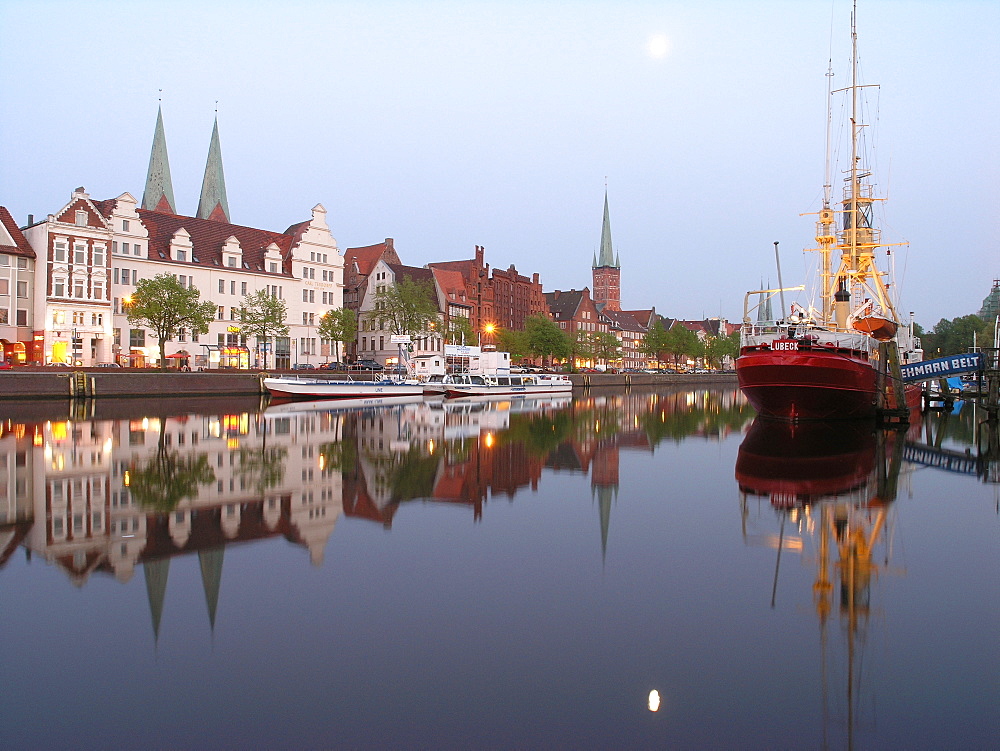 Old Harbour and River Trave, Hanseatic City of Luebeck, Schleswig Holstein, Germany