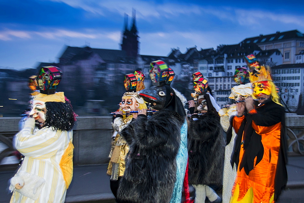 Procession with colourful lanterns, Morgenstraich, Carnival of Basel, canton of Basel, Switzerland