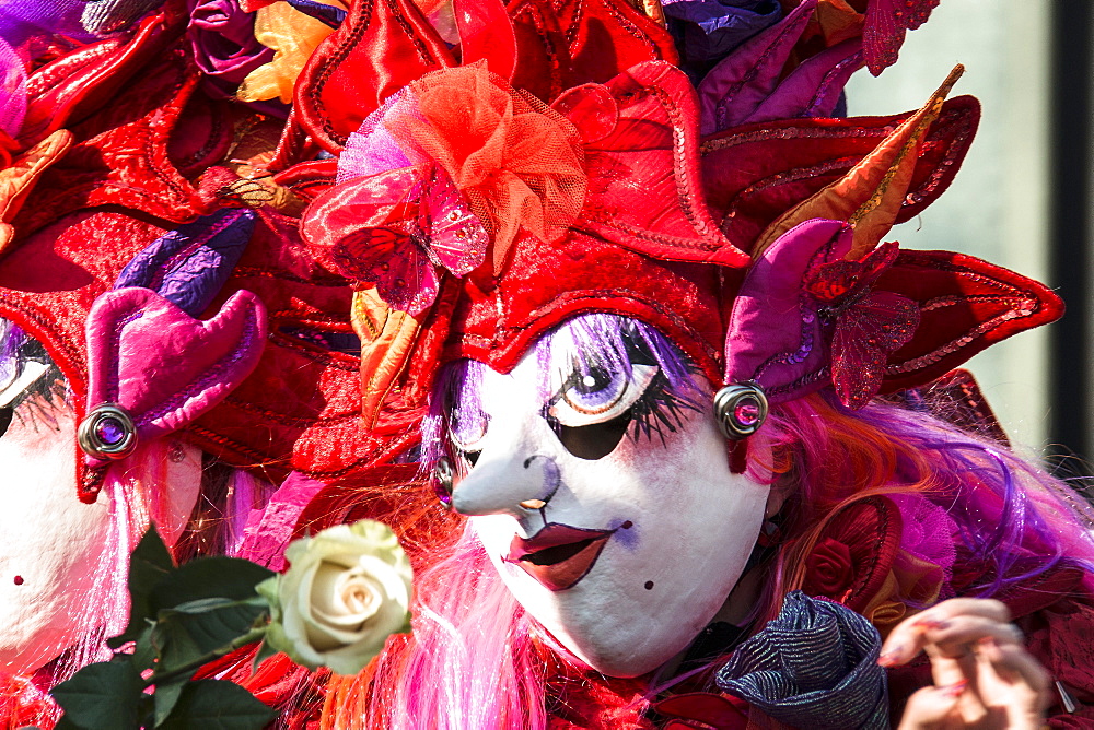 Colourful costumes at the carnival procession, Carnival of Basel, canton of Basel, Switzerland