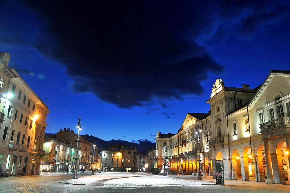 Piazza Emilio Chanoux with town hall, Aosta, Aosta Valley, Italy