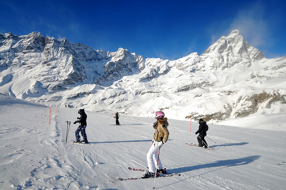 Ski resort Breuil-Cervinia with Matterhorn, Aosta Valley, Italy