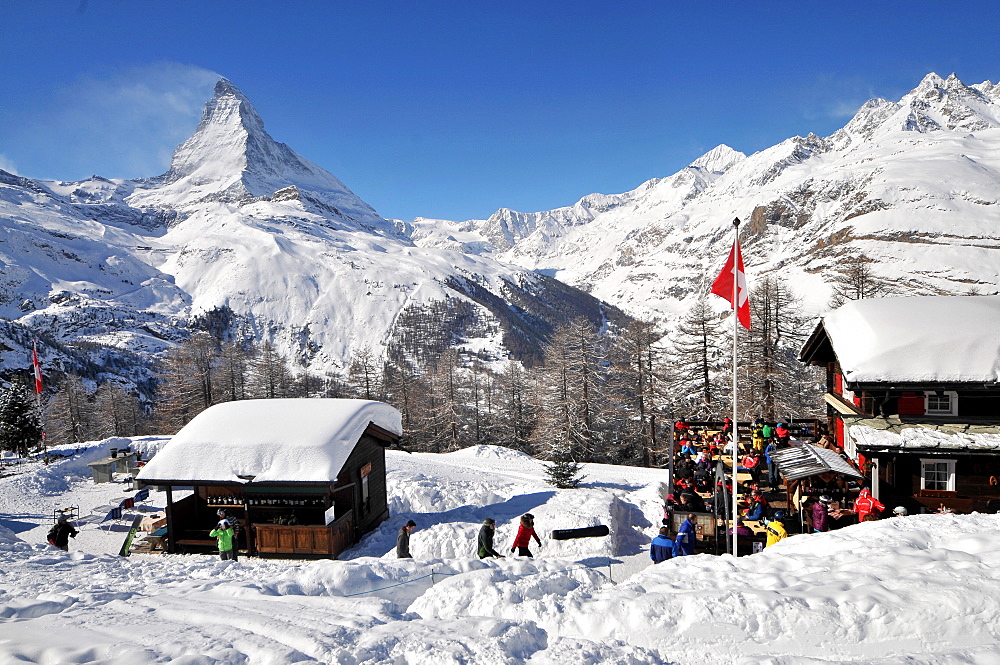 At Riffelberg in the ski resort of Zermatt with Matterhorn in the background, Valais, Switzerland