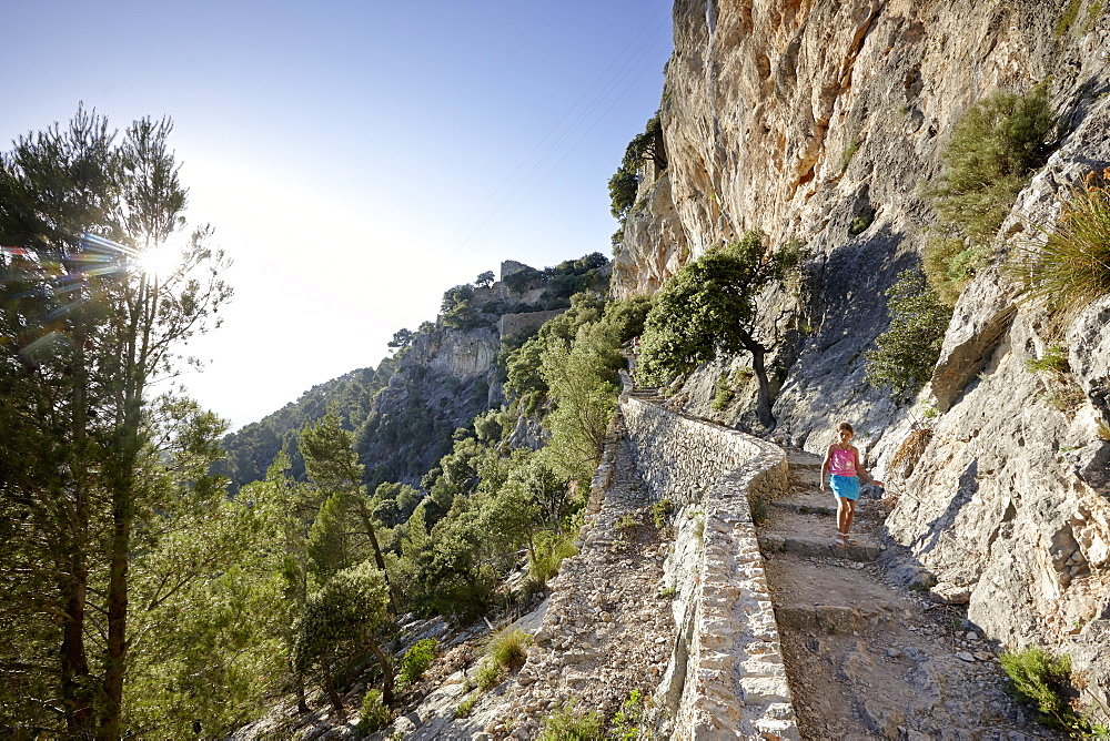 Bike and foot path leading up to Castell Alaro, on Puig D`Alaro, near village Alaro, Tramuntana, Mallorca, Balearic Islands, Spain