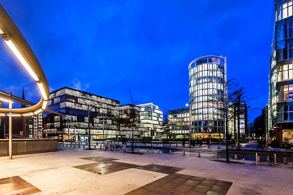 Twilight at Magellan-Terrace in Hafencity, Hamburg, Germany