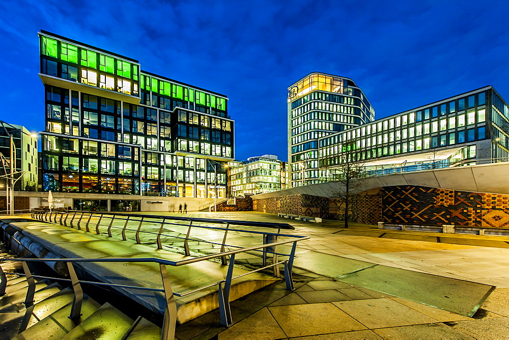 Twilight at Marco-Polo-terrace in Hafencity, Hamburg, Germany