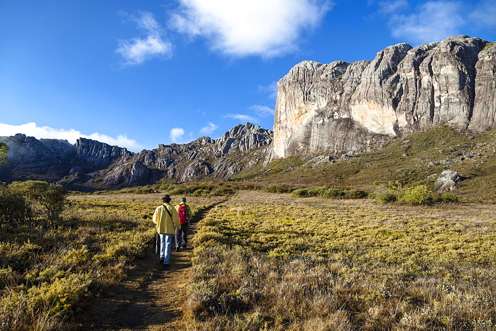 Hikers in the Andringitra Mountain Range, Andringitra National Park, South Madagascar, Africa