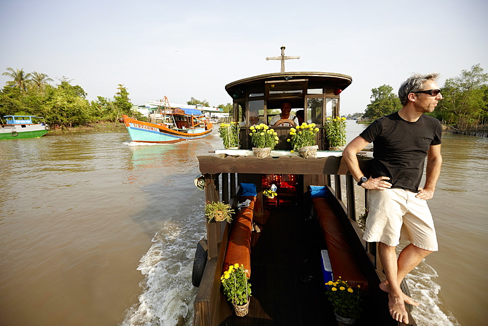 Houseboat on river Mekong, Long Xuyen, An Giang Province, Vietnam