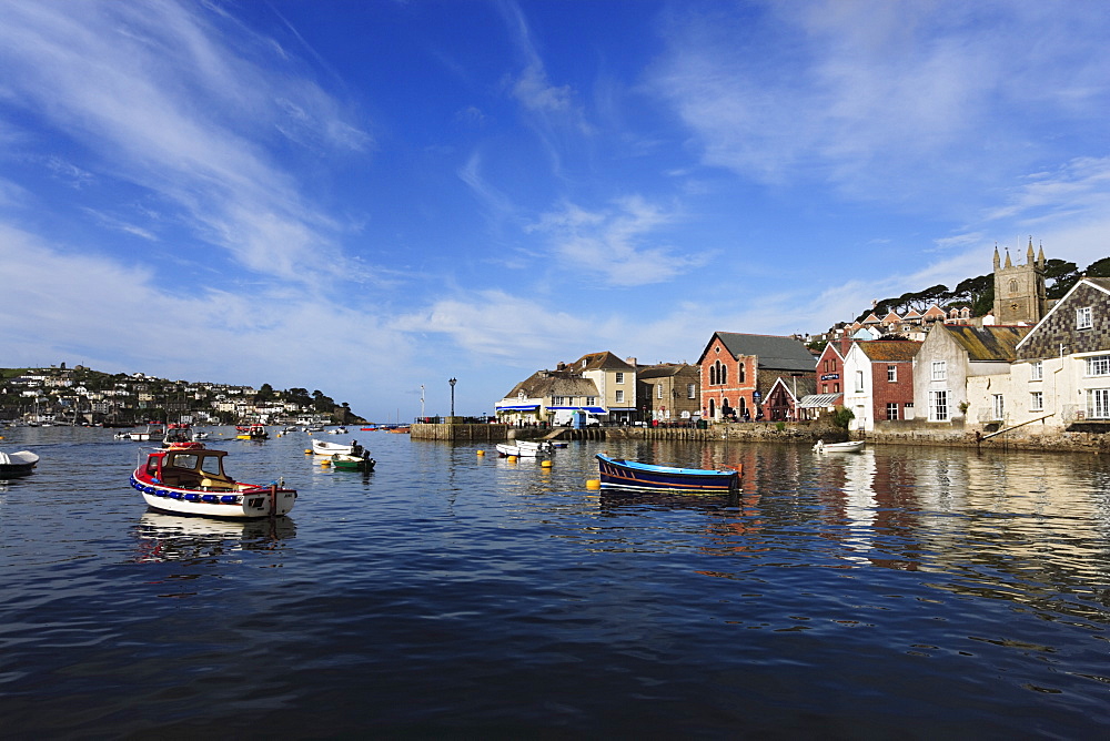 Fishing boat passing harbor, Fowey, Cornwall, England, United Kingdom