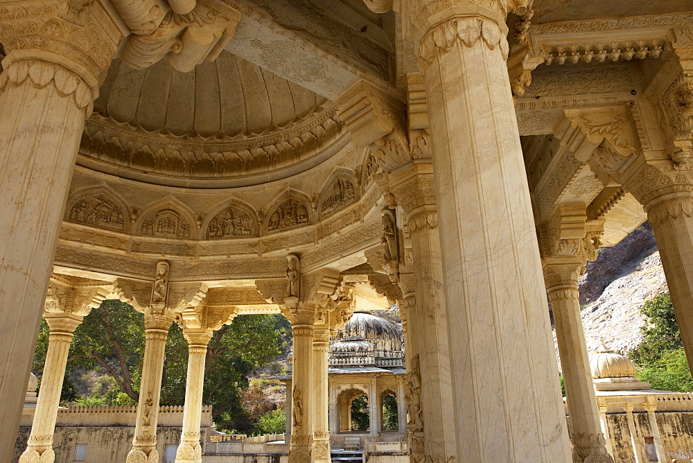 Pillars and vault of a cenotaph of the Royal Gaitor, Jaipur, Rajasthan, India