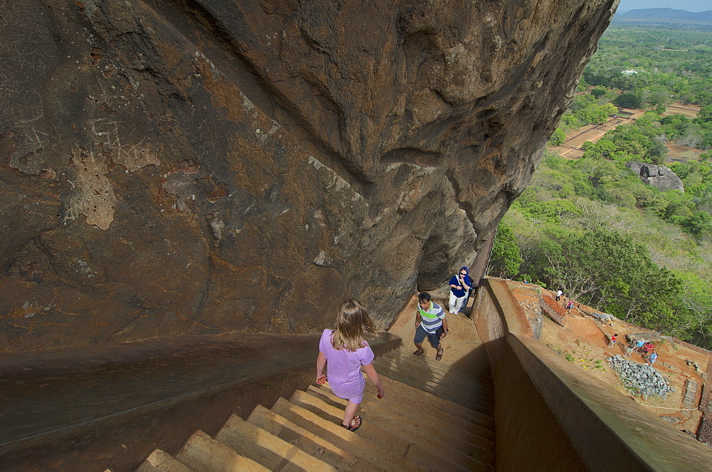 Steep stairs leading down from the rock at Sigiriya, Matale Distict, Cultural Triangel, Sri Lanka