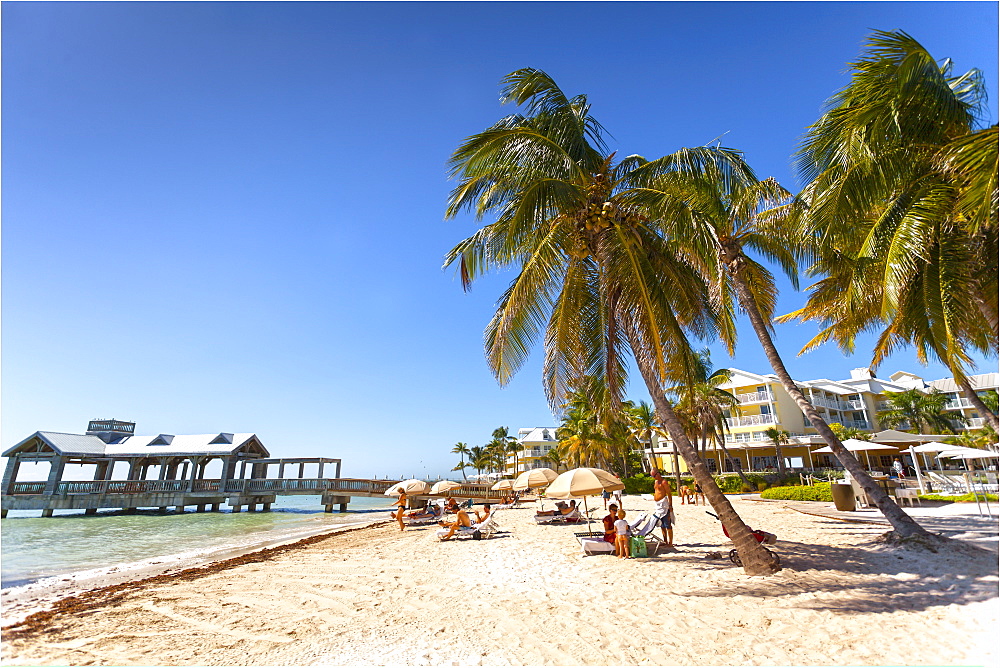 Beach area at luxury hotel Reach Resort, Key West, Florida Keys, USA