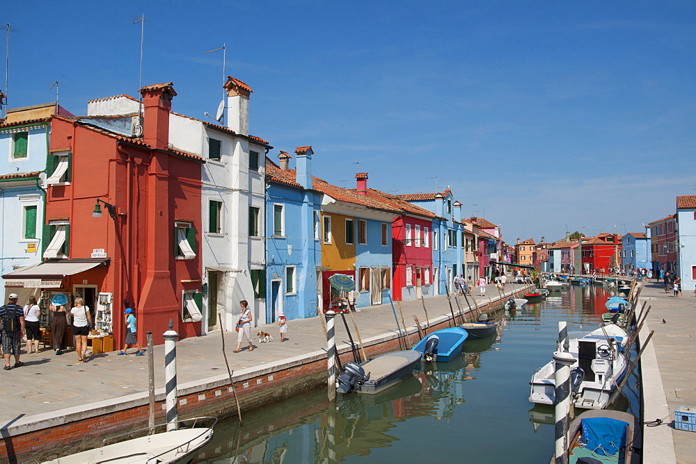 Colored houses and boots, Burano, Venice, Venezia, Italy, Europe