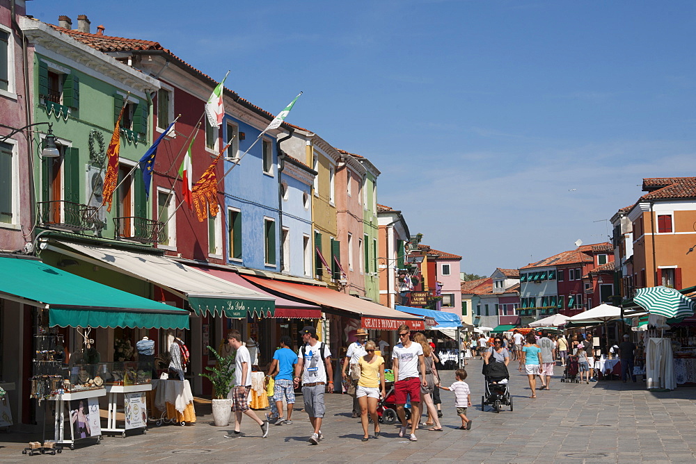 Tourists in Burano, Burano, Venice, Venezia, Italy, Europe