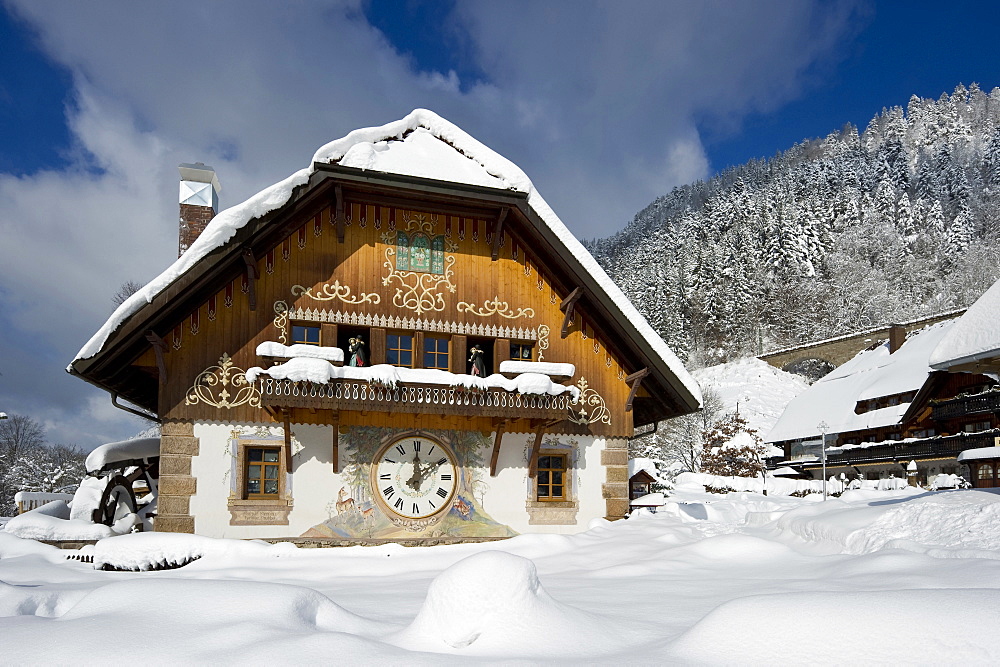 Large cuckoo clock, Hofgut Sternen, Ravenna Gorge, near Freiburg im Breisgau, Black Forest, Baden-Wuerttemberg, Germany