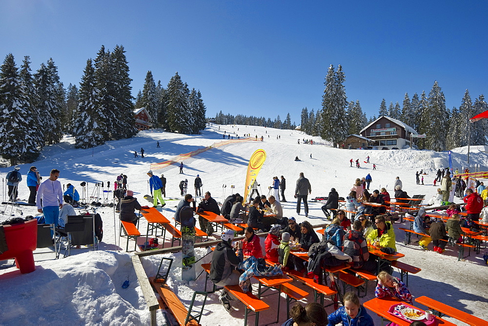 Ski area and restaurant, Feldberg, Black Forest, Baden-Wuerttemberg, Germany