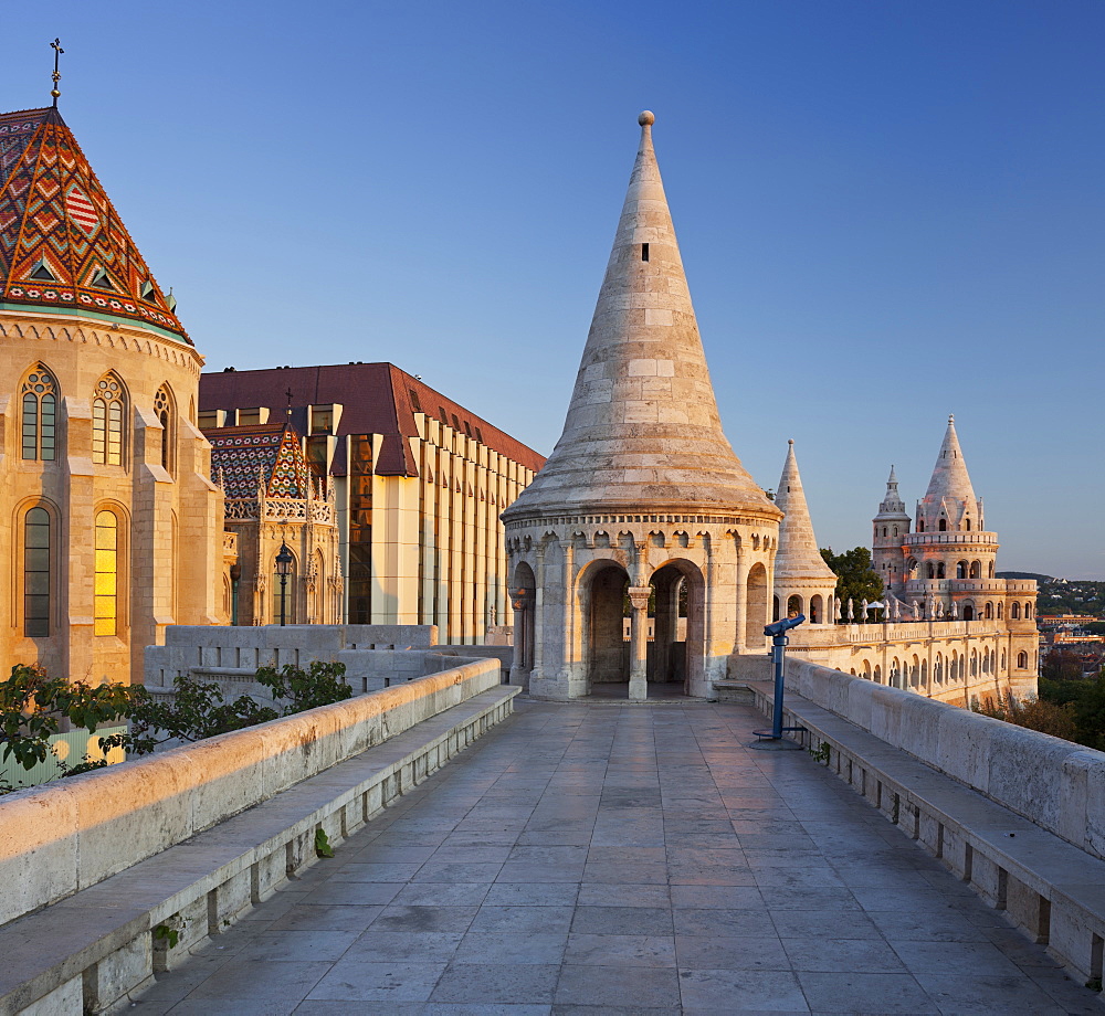 Way to one of the towers, Fishermans Bastion, Matthias Church, Buda, Budapest, Hungary