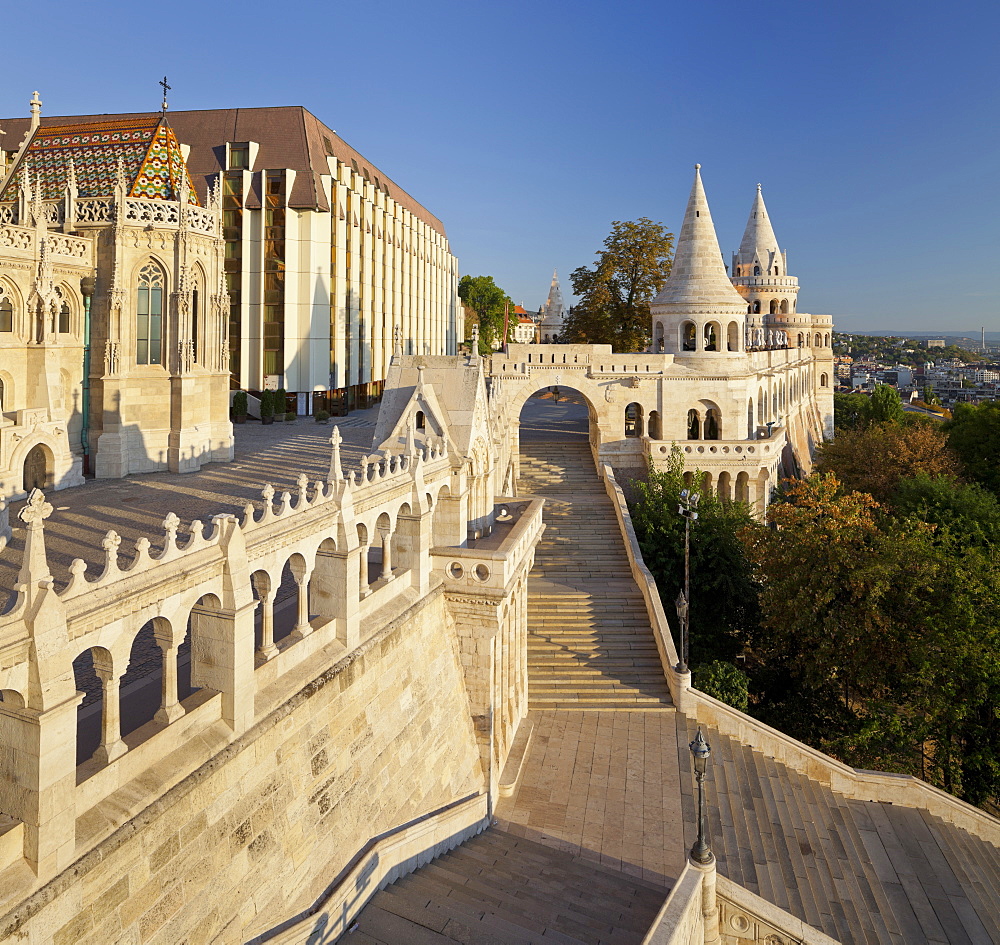 Fishermans Bastion with staircase, Buda, Budapest, Hungary