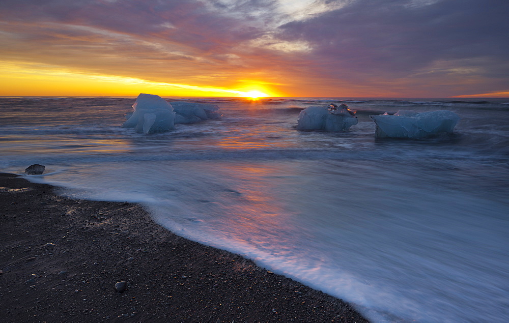 Icebergs on the beach in the glacial lake, Jokulsarlon, East Iceland, Iceland