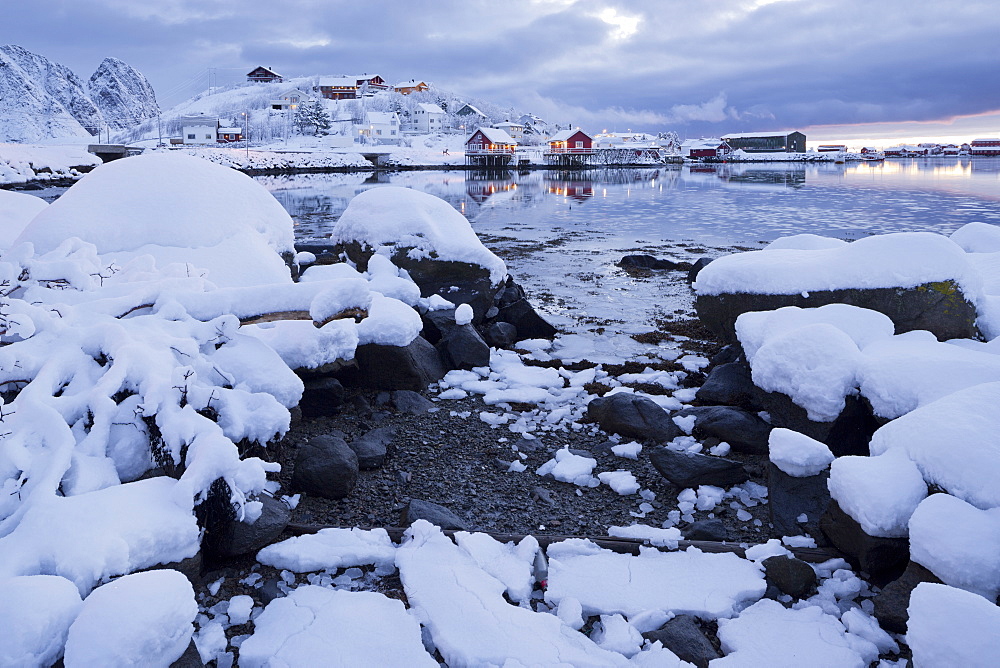 Reine in the evening light, Reine, Moskenesoya, Lofoten, Nordland, Norway