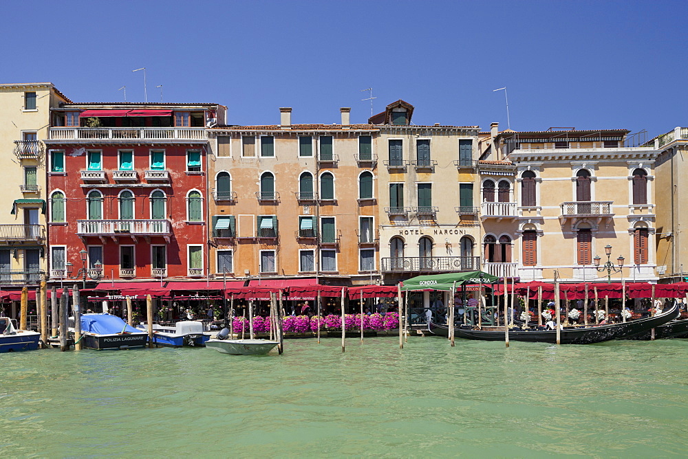 Houses with gondolas and boats on the Grand Channel, Venice, Italy