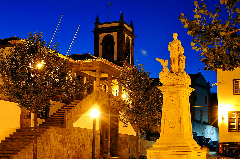 At the town hall with monument, Praia da Vitoria, Island of Terceira, Azores, Portugal