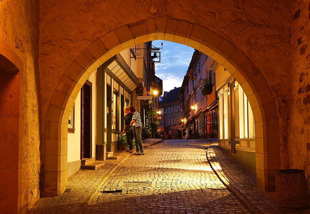 Kraemerbruecke at night, Erfurt, Thuringia, Germany